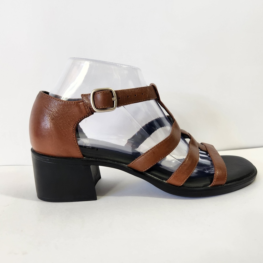 Vintage 90s What's What Leather Sandals 8.5 Brown Y2K Strappy Chunky Block Heel